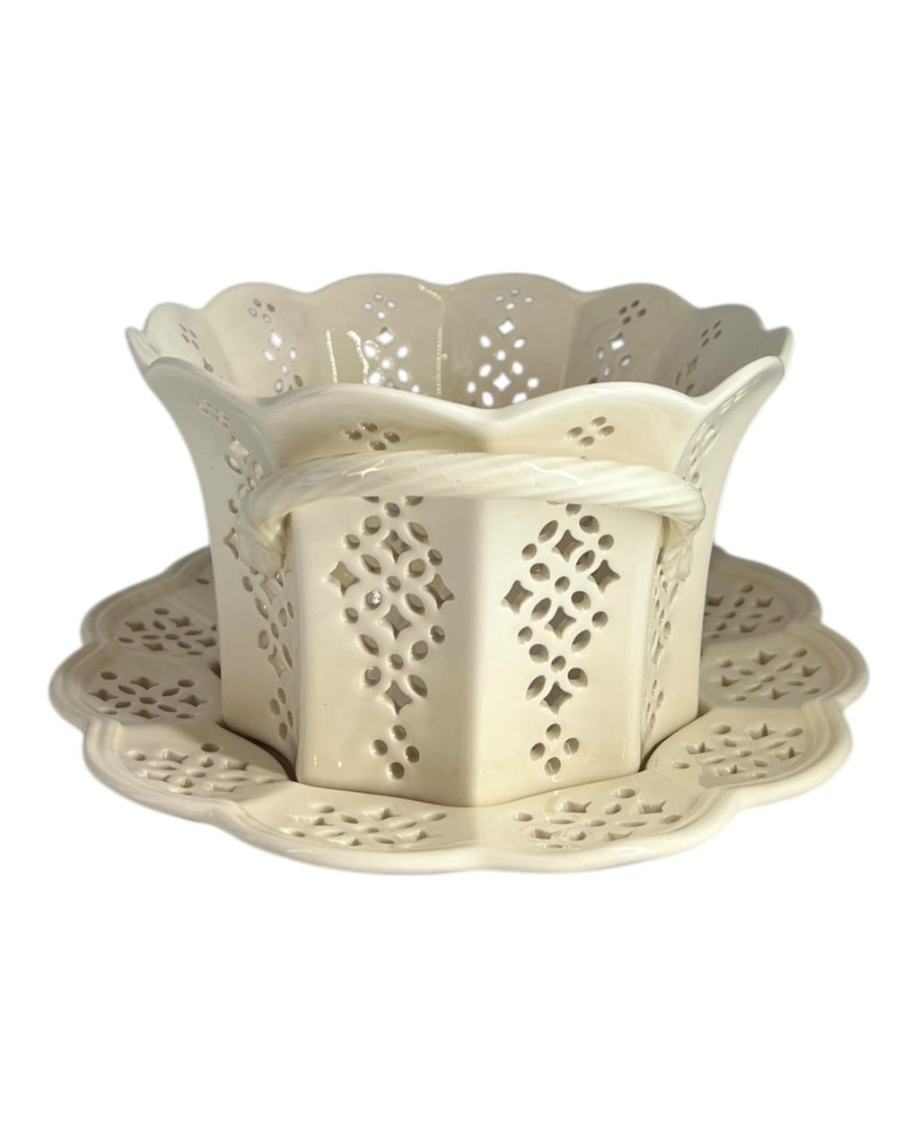 Cachepot Oval c/ Prato Royal Creamware
