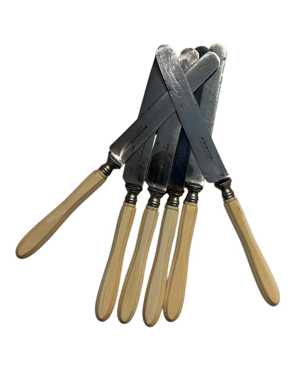 Set de 6 Facas de Prata e Cabo de Marfim