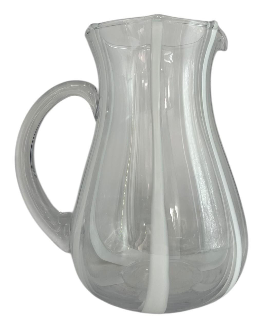 Jarra De Vidro Transparente com listras Brancas