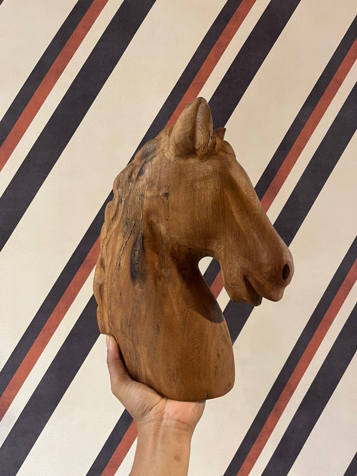 Escultura Cabeça Cavalo em Madeira