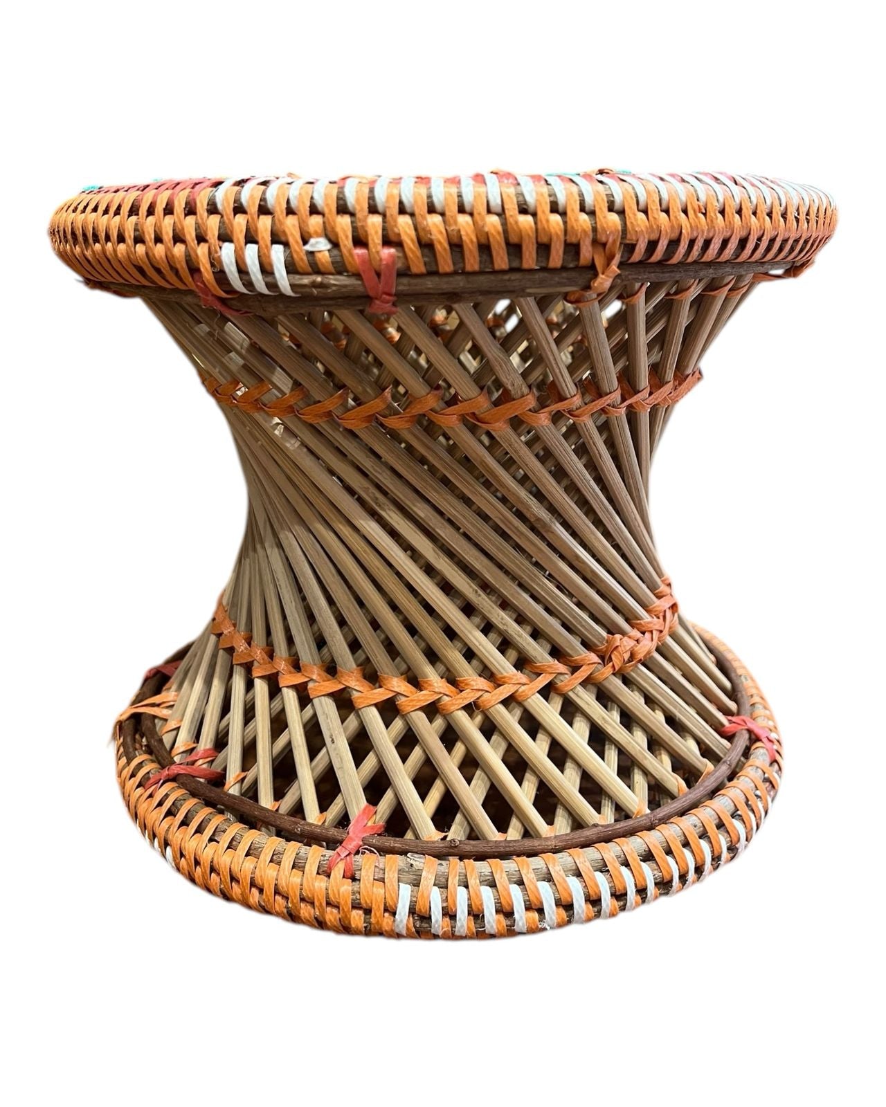 Banqueta Em Fibra Natural Trançada Vermelha