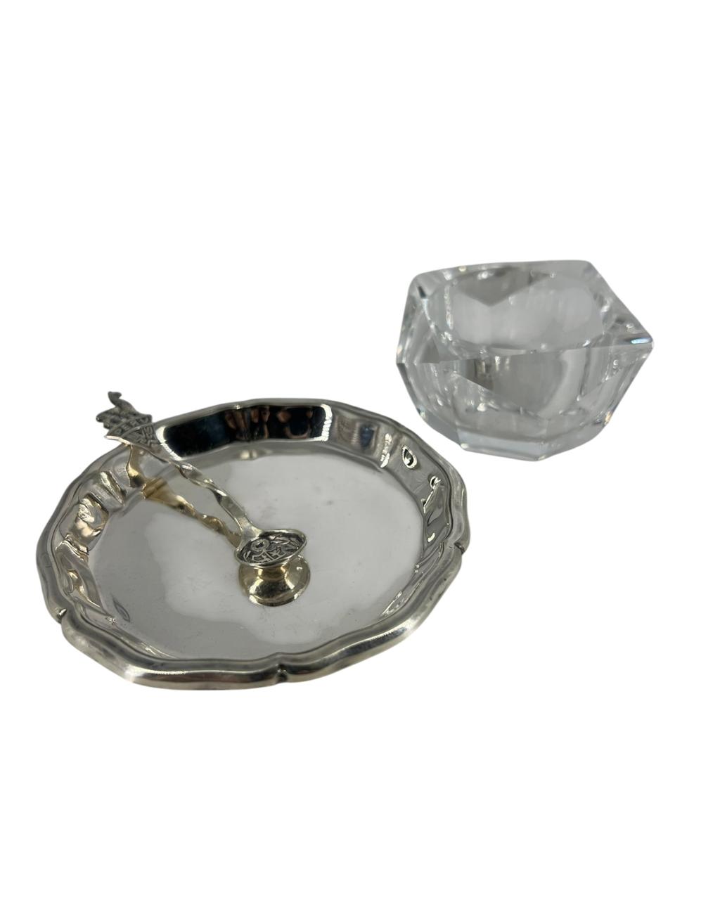 Saleiro Cristal e Prata Colher Lhama