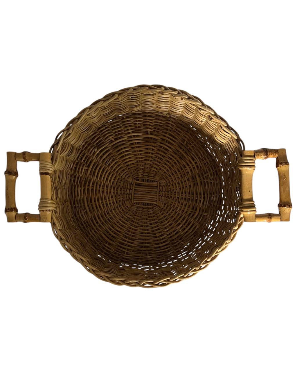 Cesta Redonda Em Junco e Bambu