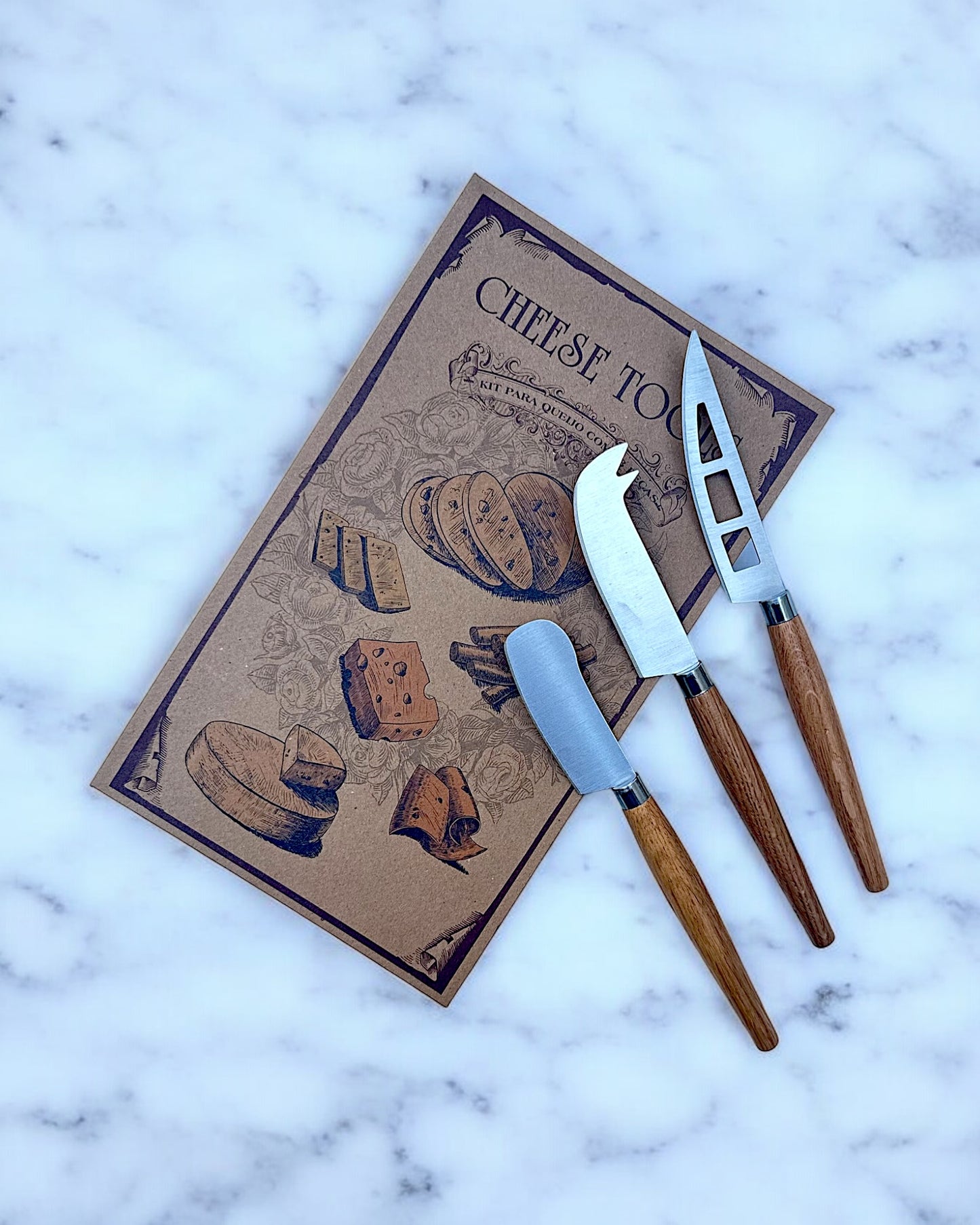 Caixa Kit 3 Peças Para Queijo Madeira