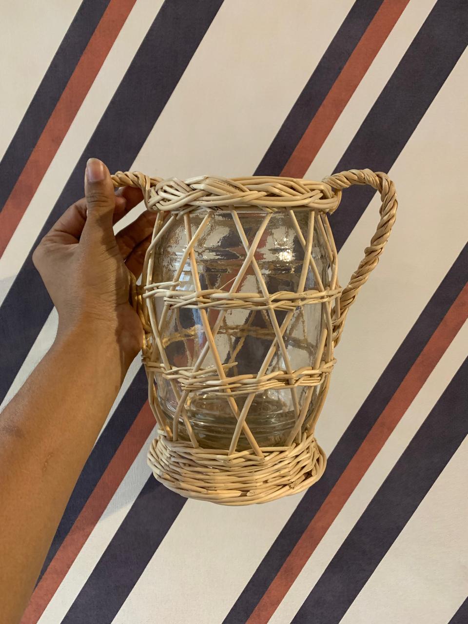 Vaso Anfora Vidro e Rattan M