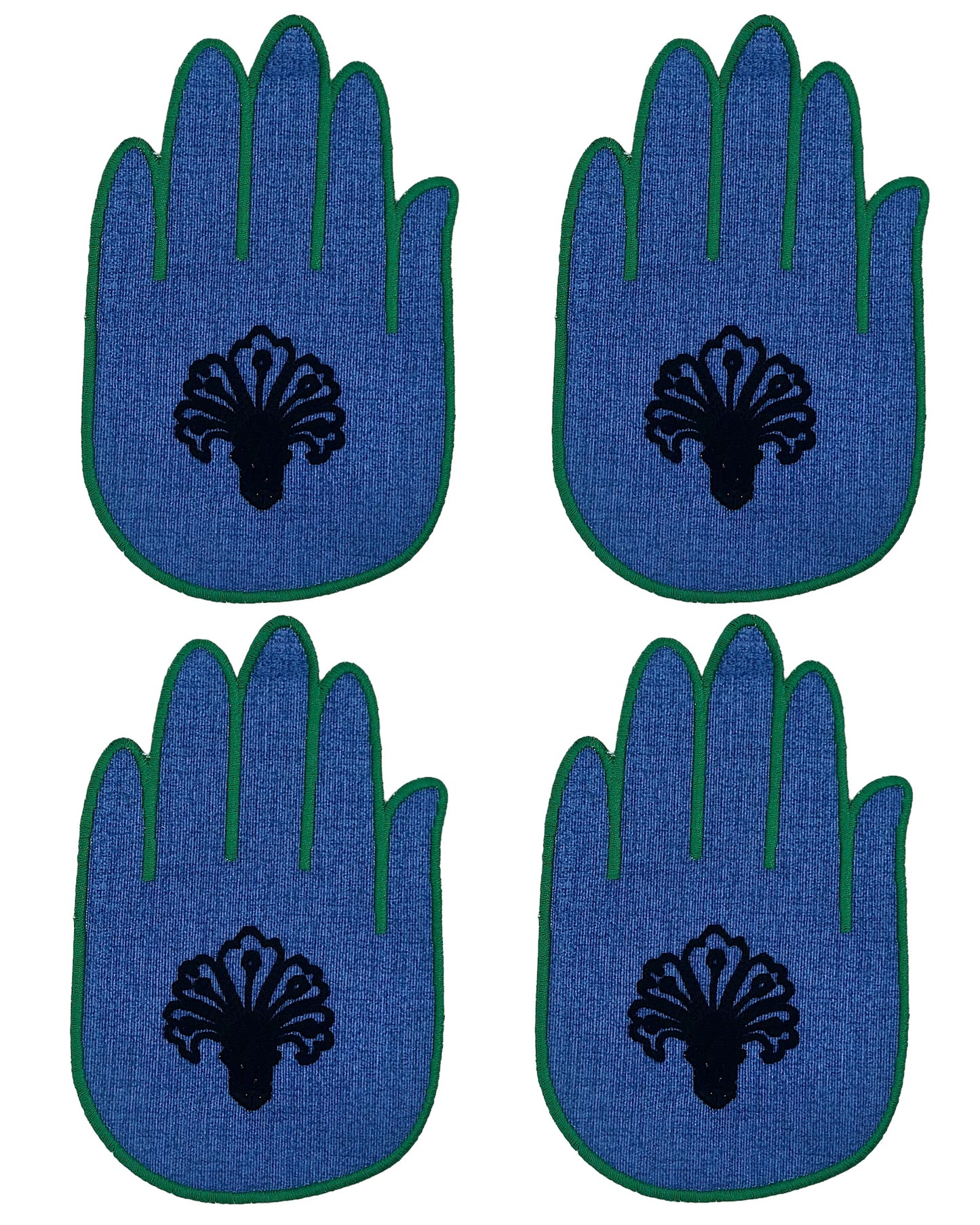 Set de 4 Porta Copos Mão Azul/Verde