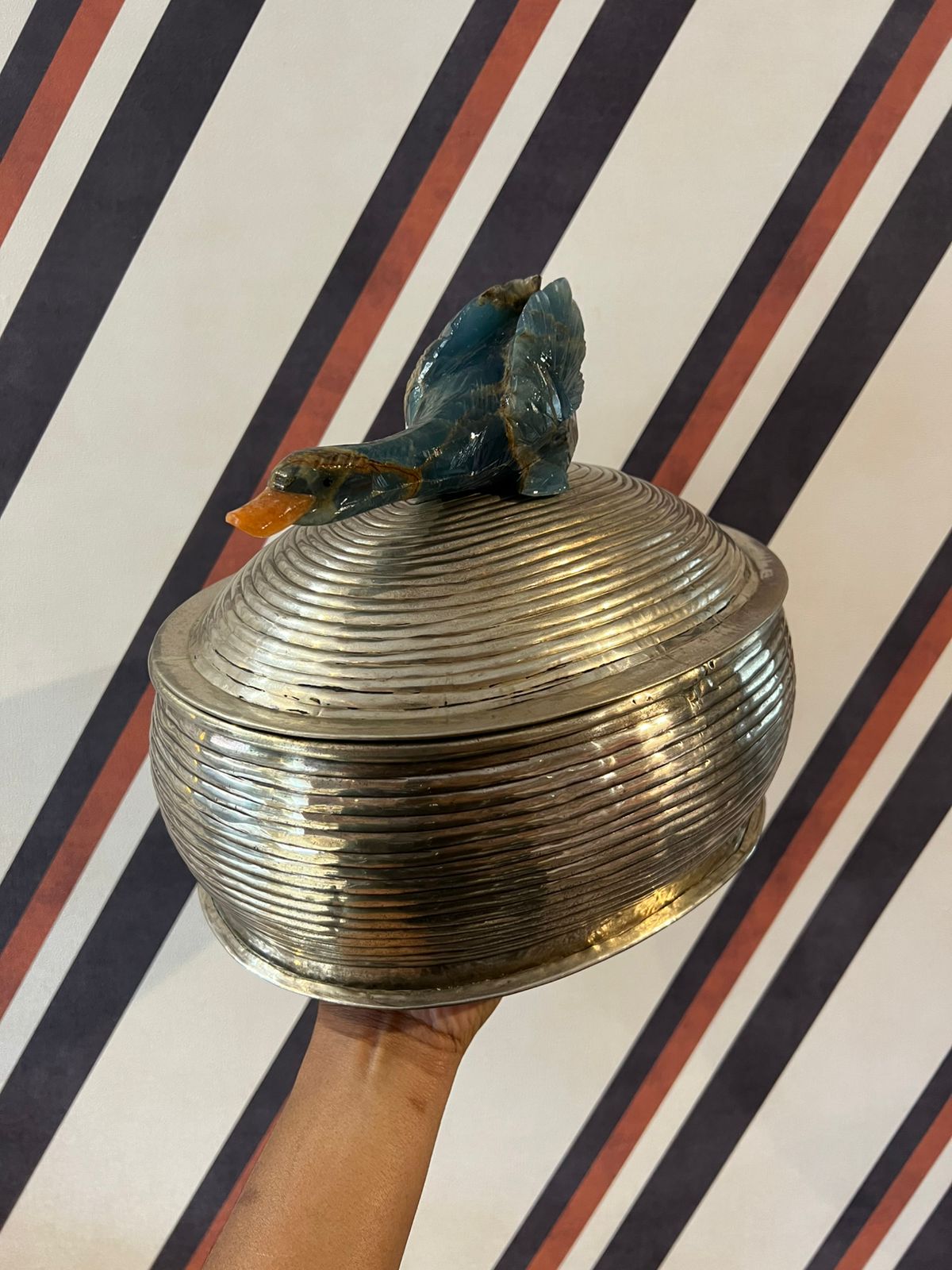 Caixa em Alpaca Oval G Pato Onix Azul