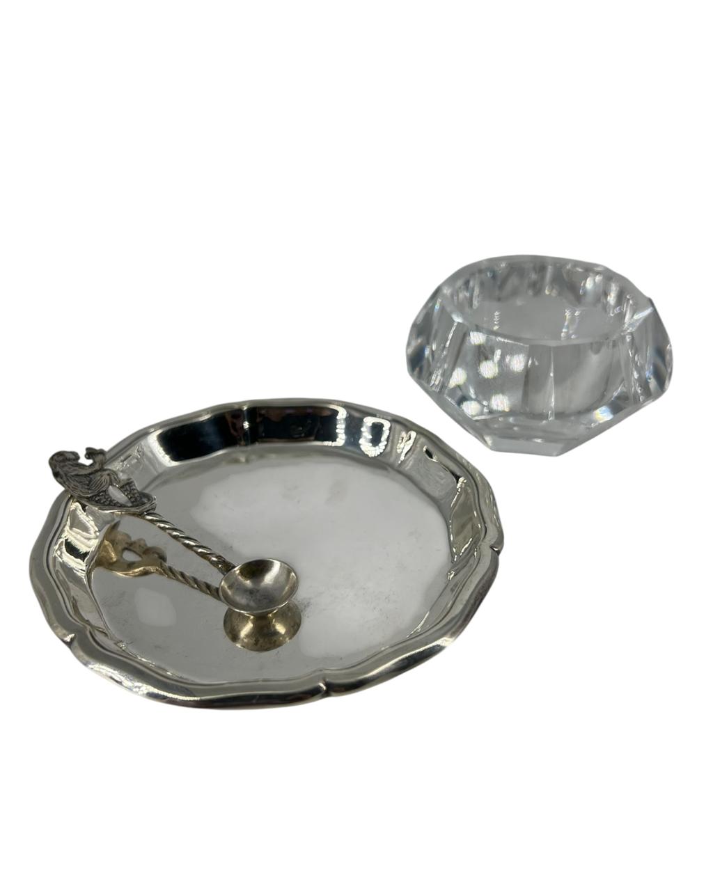 Saleiro Cristal e Prata Colher Macaco