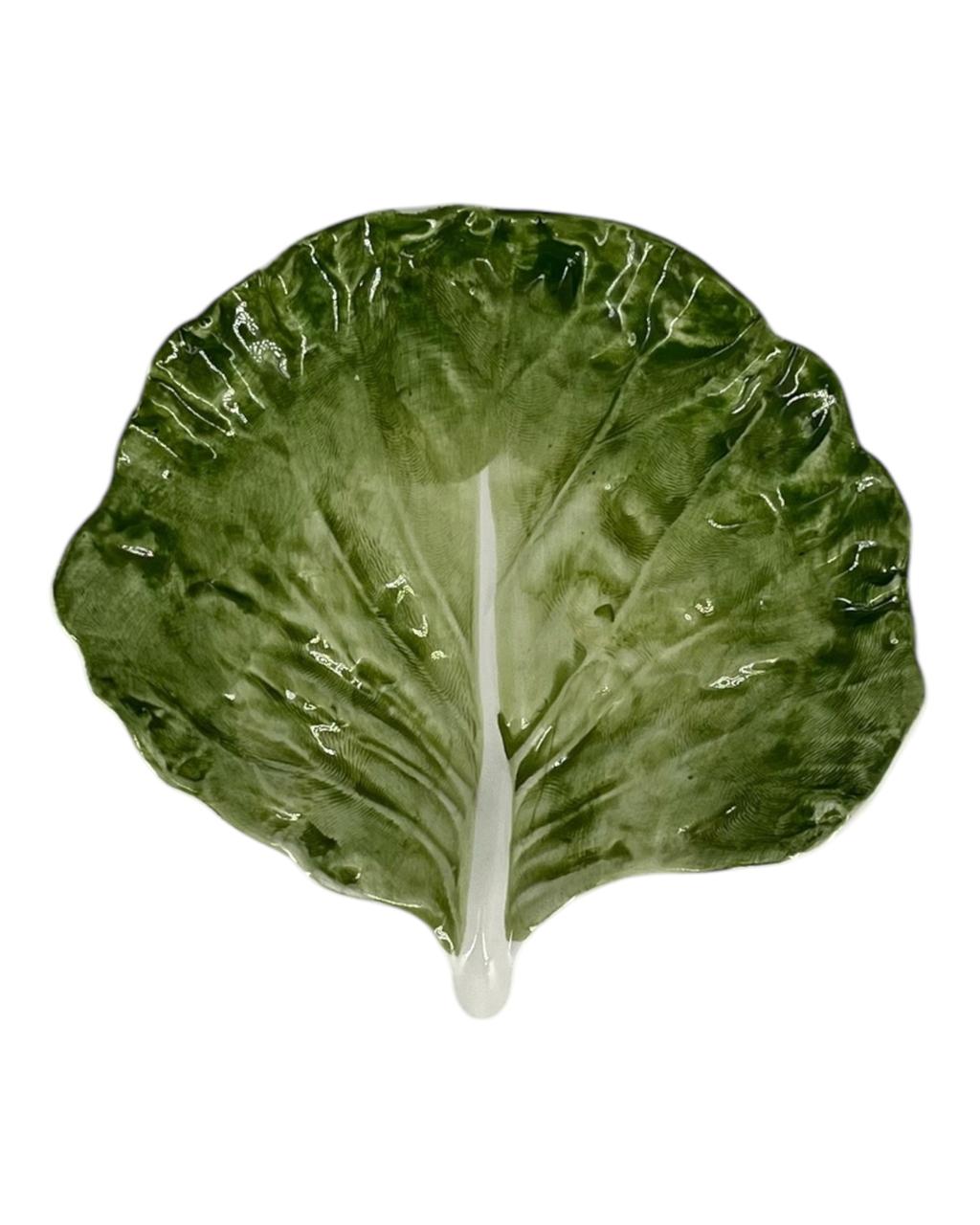 Travessa Decorativa Folha Couve Cerâmica