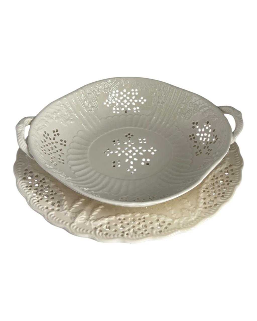 Fruteira Oval c/ Prato Royal Creamware