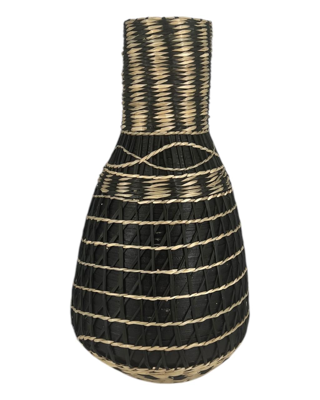 Vaso De Bambu Trançado Preto e Natural