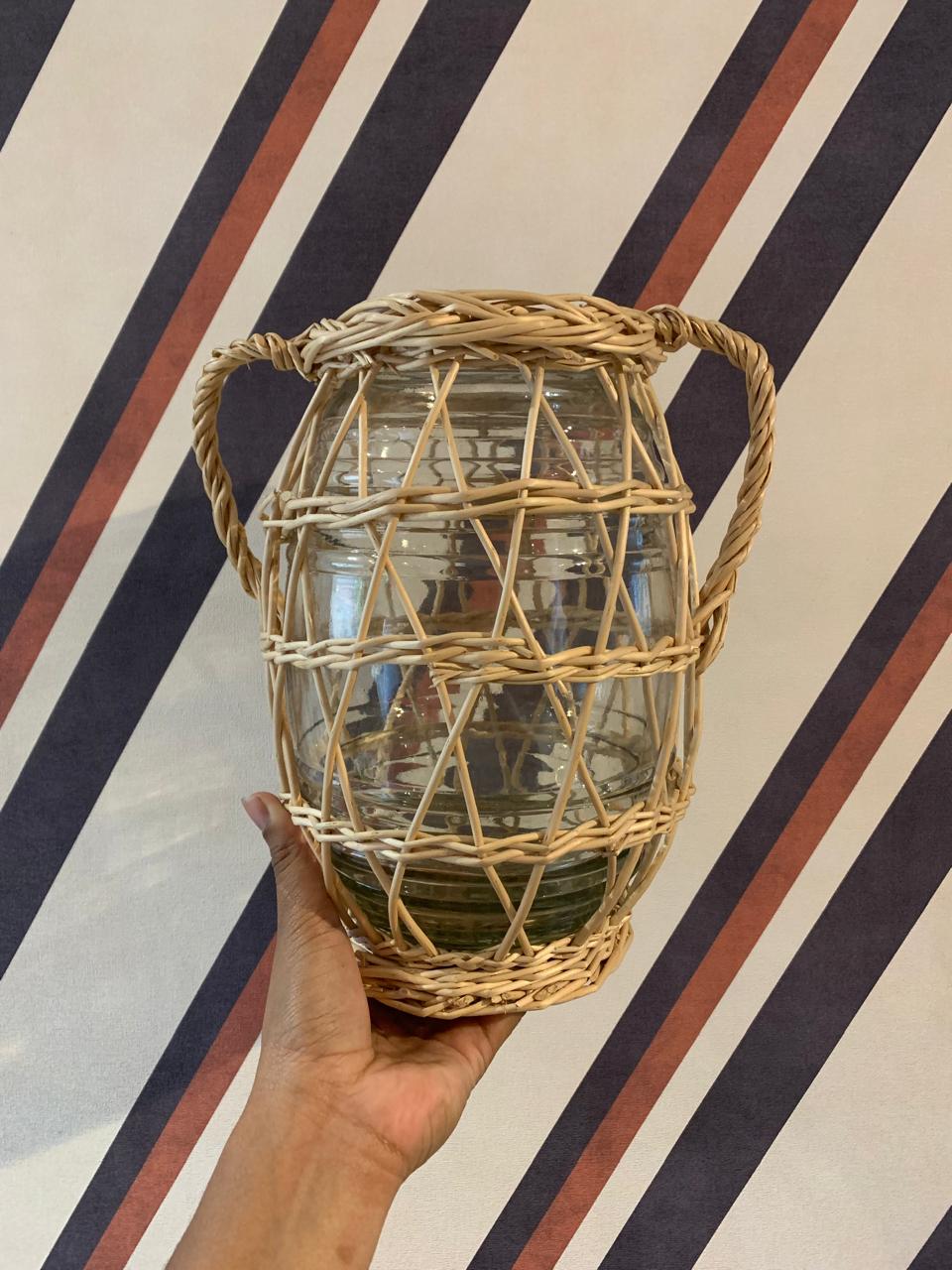 Vaso Anfora Vidro e Rattan G