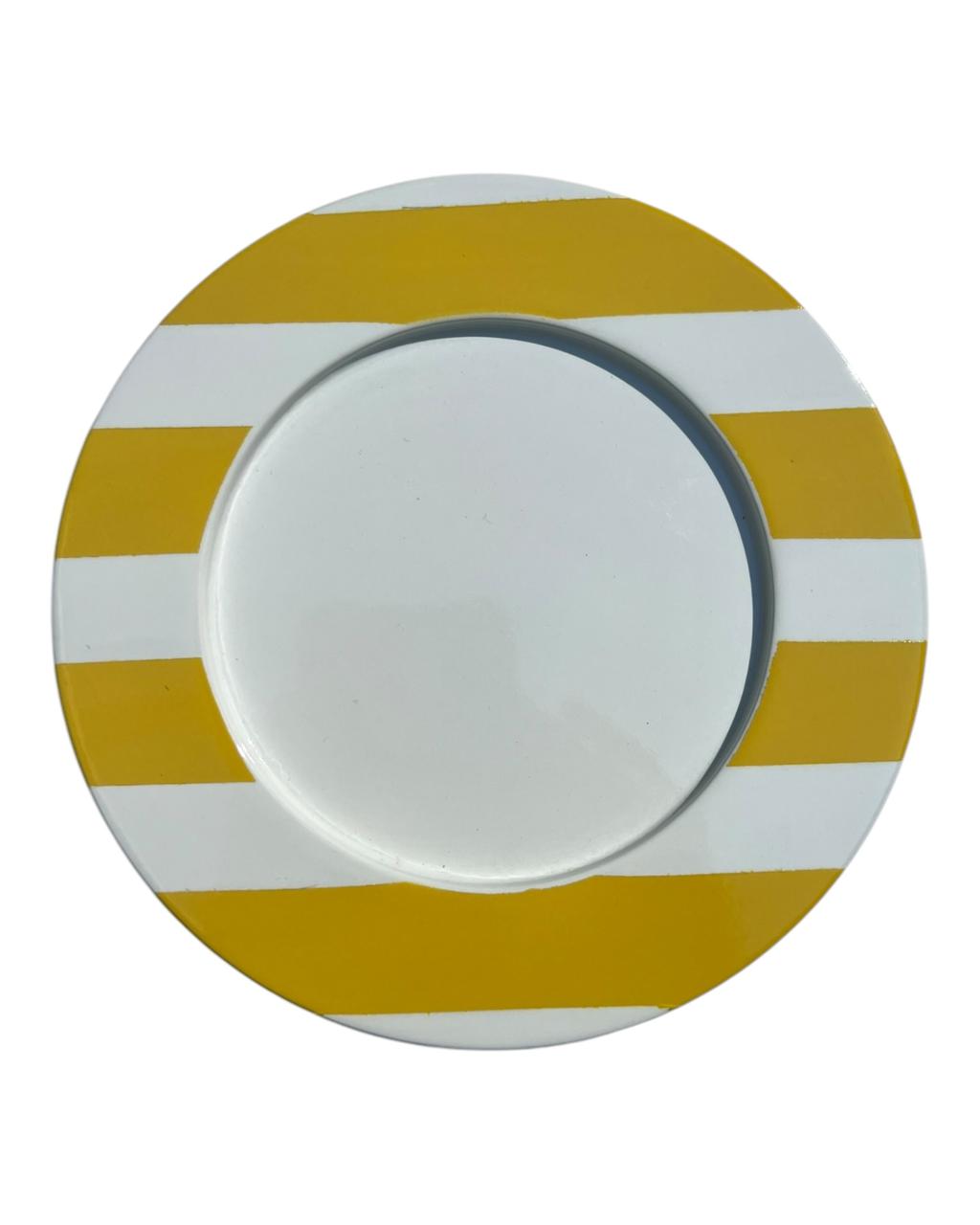 Descanso de Jarra Listrado Branco e Amarelo Ovo Engessada