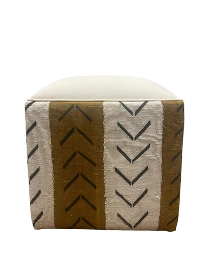 Pufe Quadrado Burkina Faso Branco e Amarelo