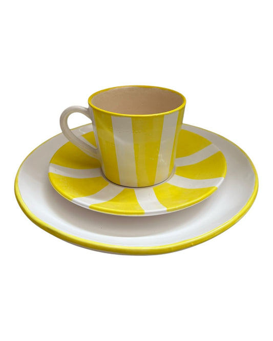 Conjunto Xícara Pires e Prato de Sobremesa Amarelo Limão
