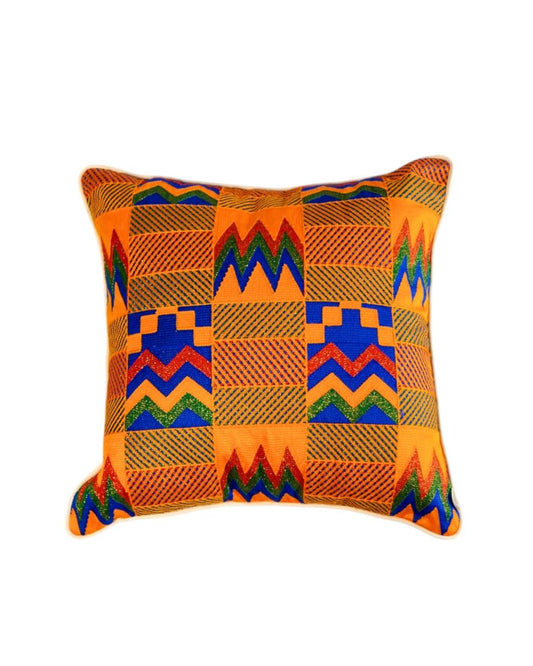 Almofada Kenté Laranja e Azul Cru 60x60