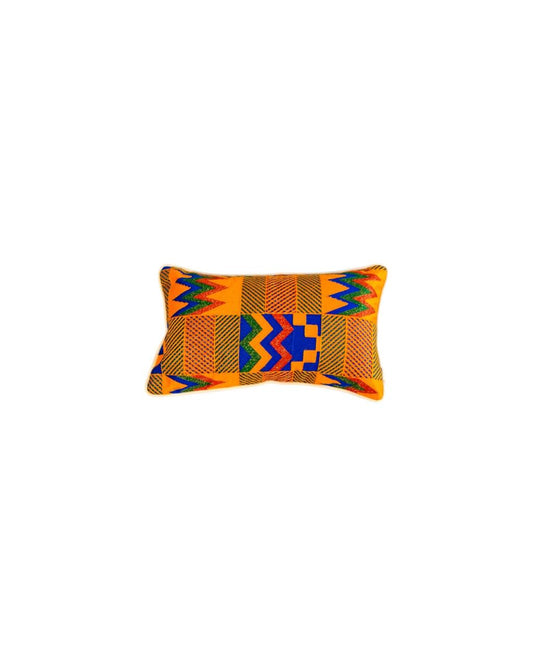 Almofada Baguete Kenté Laranja e Azul Cru 30x50
