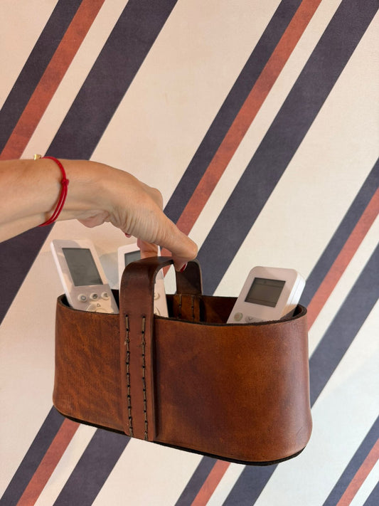 Cesto Couro com Alça PP