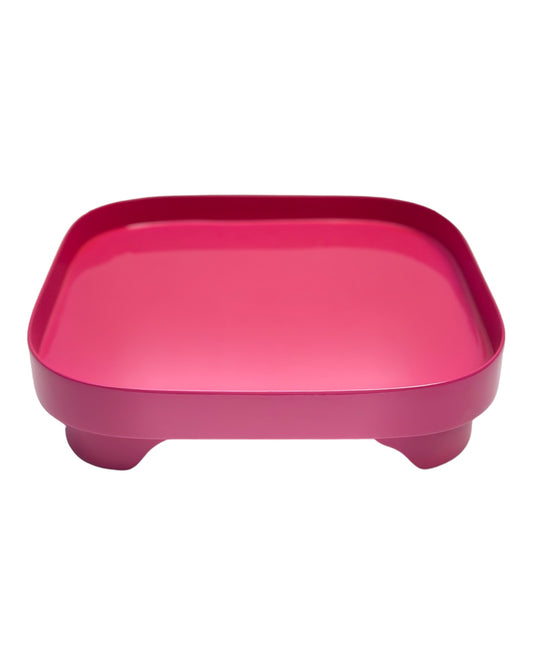 Bandeja Em Laca Quadrada Com Pé Rosa