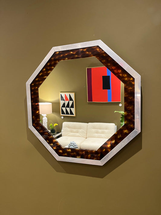 Espelho Octogonal com Moldura Tartaruga c/ Metal