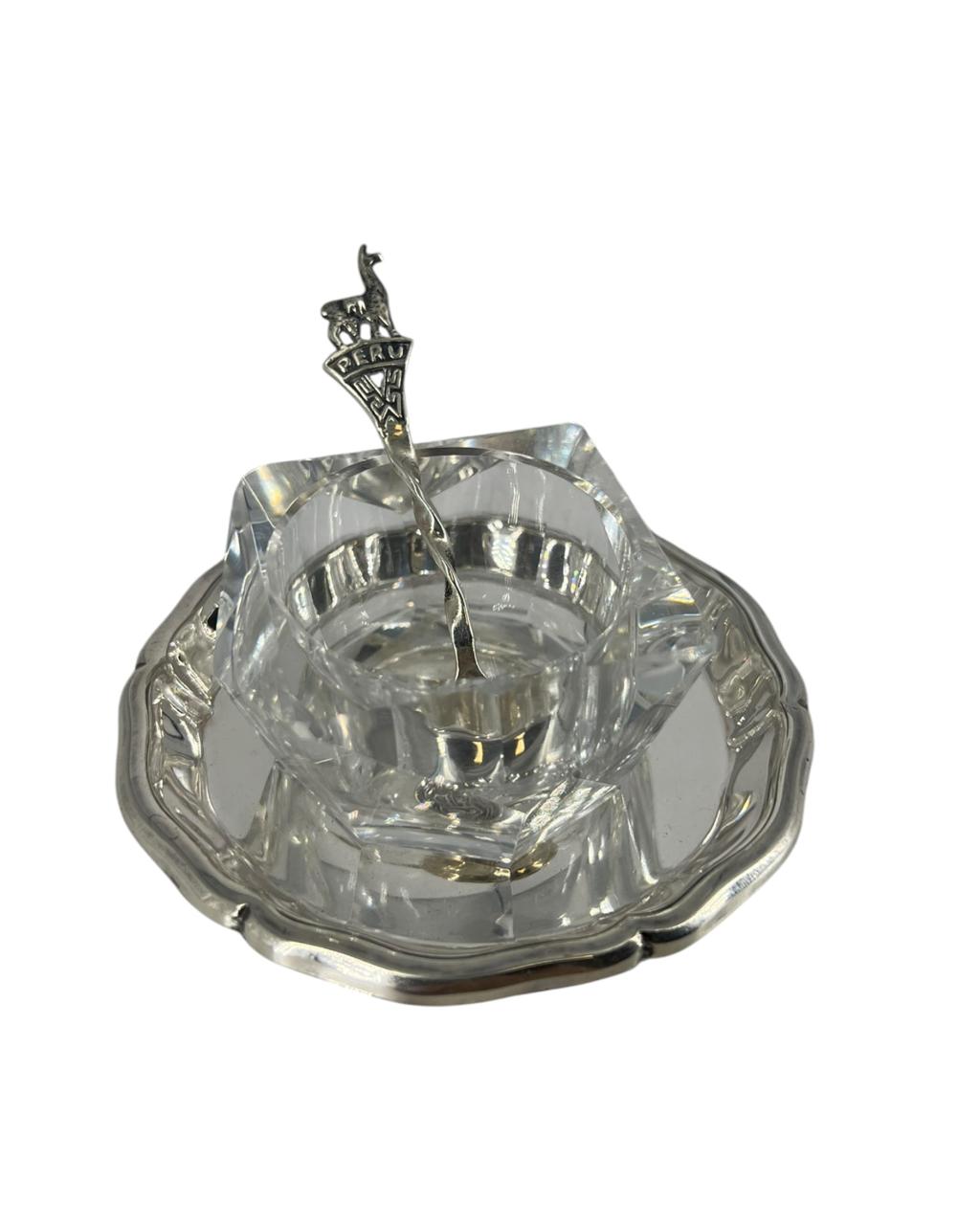 Saleiro Cristal e Prata Colher Lhama