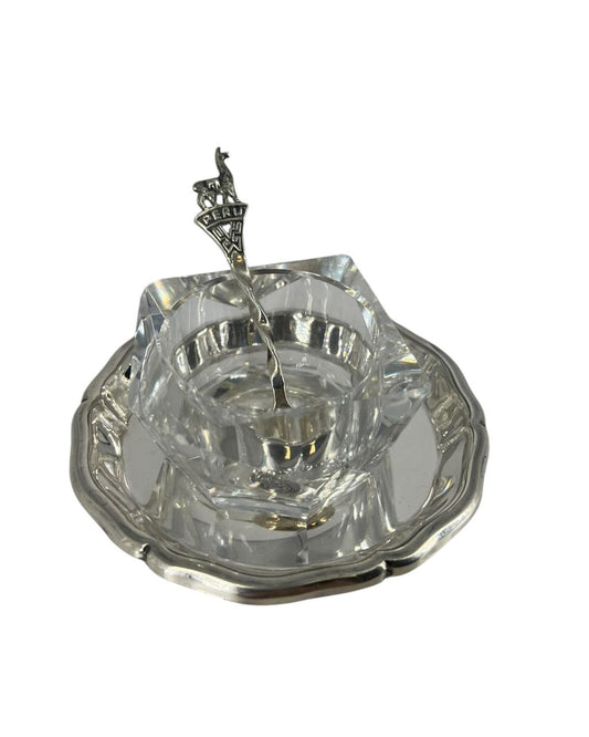 Saleiro Cristal e Prata Colher Lhama