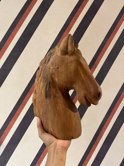 Escultura Cabeça Cavalo em Madeira