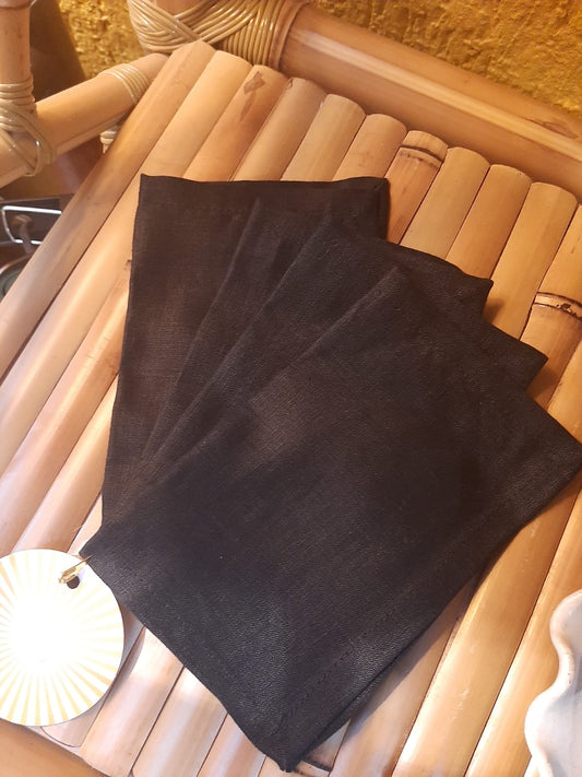 Set De 4 Guardanapos Coquetel Linho Preto