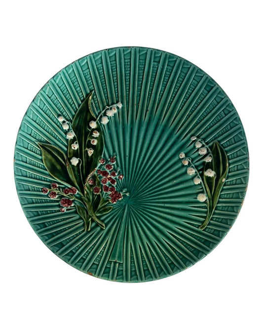 Antigo prato Medalhão Majolica Turquesa Minton 1873