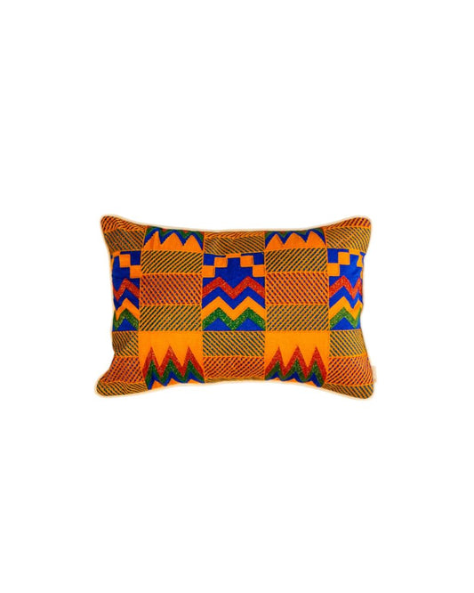 Almofada Baguete Kenté Laranja e Azul Cru 40x60