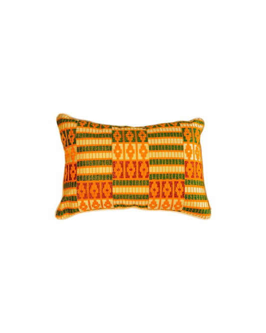 Almofada Baguete Kenté Laranja  e Amarelo Cru 40x60