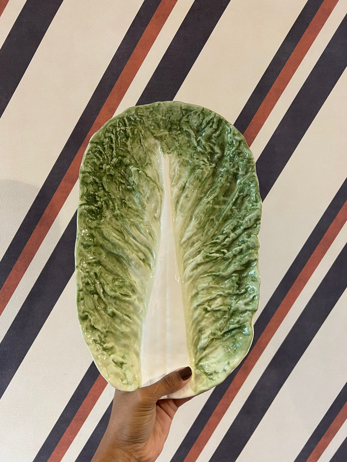 Travessa Decorativa Folha Couve Cerâmica Rasa