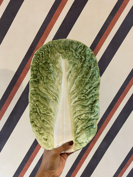 Travessa Decorativa Folha Couve Cerâmica Rasa