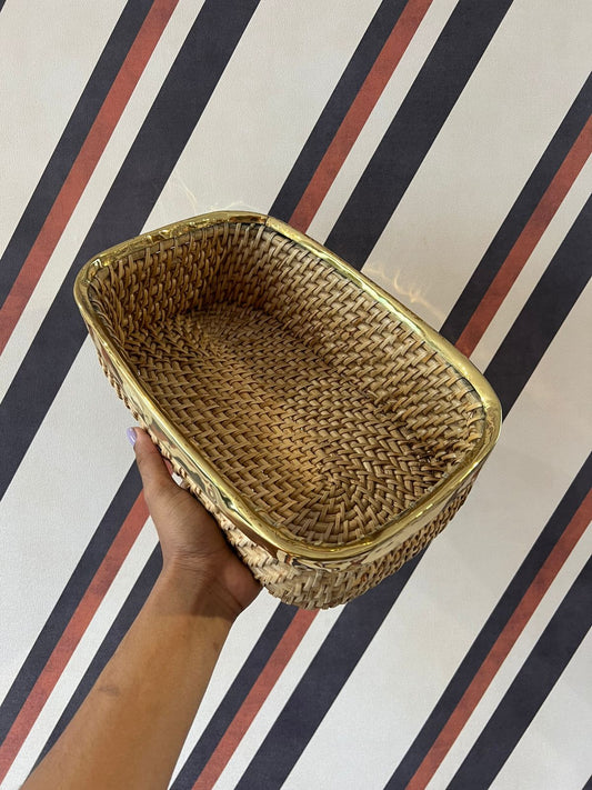 Cesto Fibra com Latão Alto M
