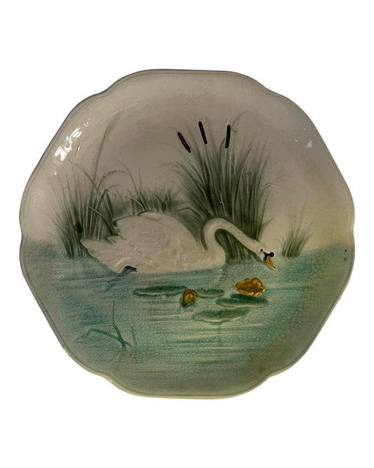Antigo prato Art Nouveau com Cisne- Majolica Francesa