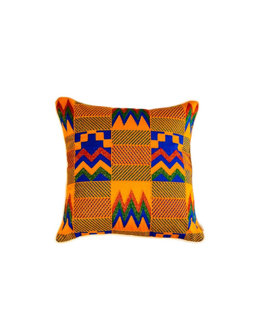 Almofada Kenté Laranja e Azul Cru 50x50