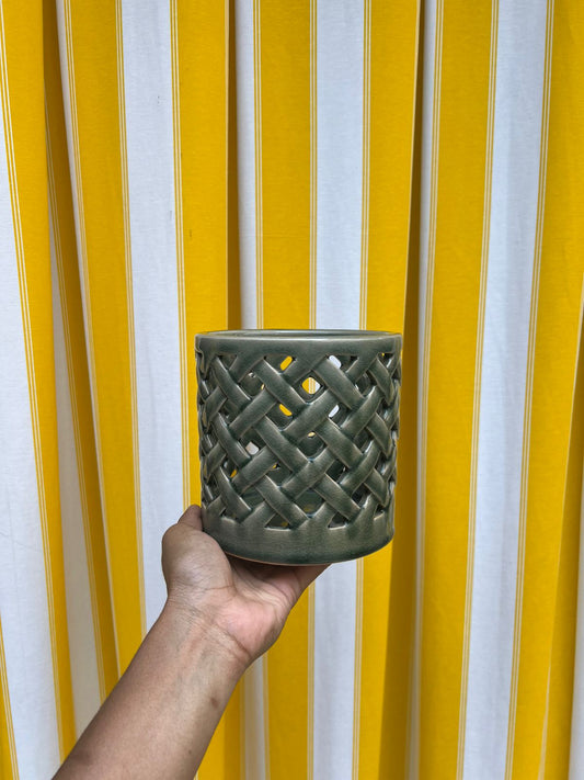 Cachepot Trançado Verde Celadon