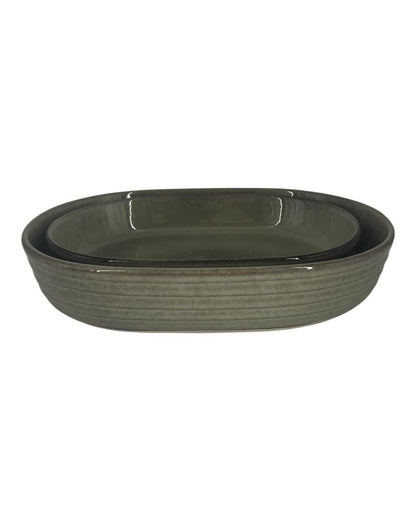 Travessa Oval Em Ceramica Verde M