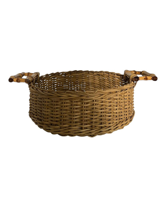 Cesta Redonda Em Junco e Bambu
