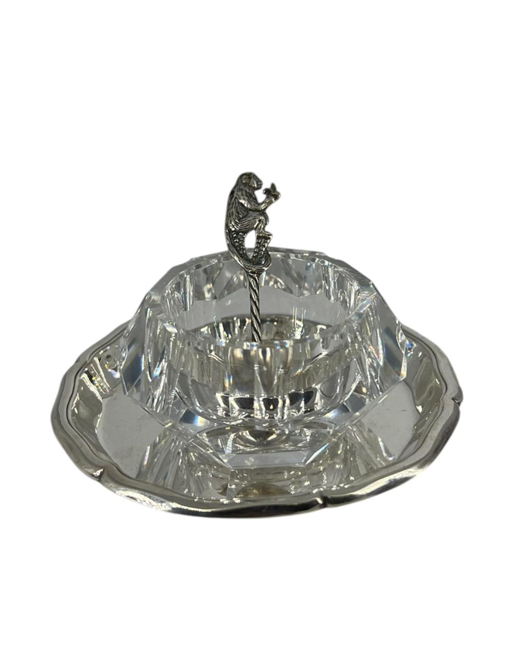 Saleiro Cristal e Prata Colher Macaco