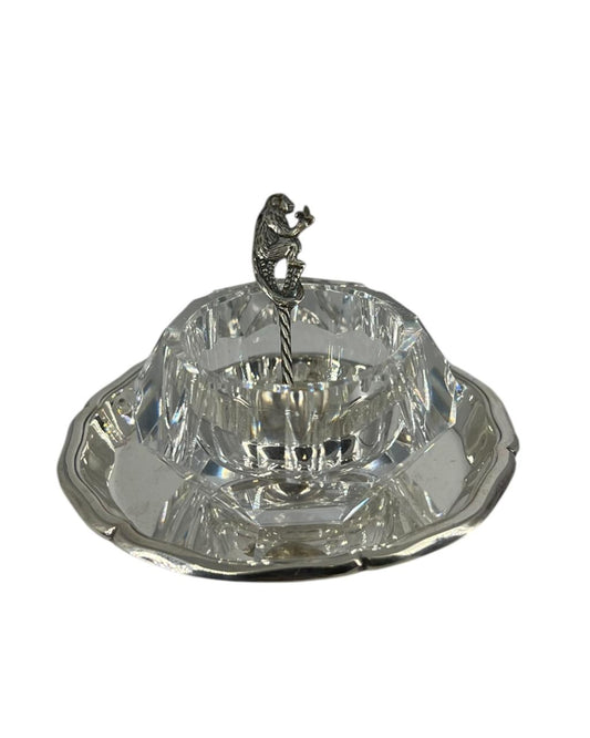 Saleiro Cristal e Prata Colher Macaco