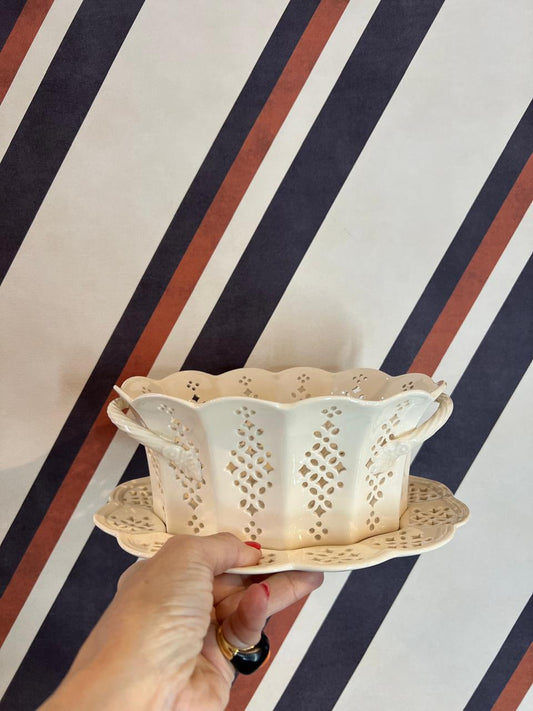 Cachepot Oval c/ Prato Royal Creamware