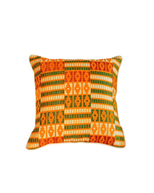 Almofada kenté  Laranja e Amarelo Cru 50x50