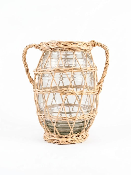 Vaso Anfora Vidro e Rattan G