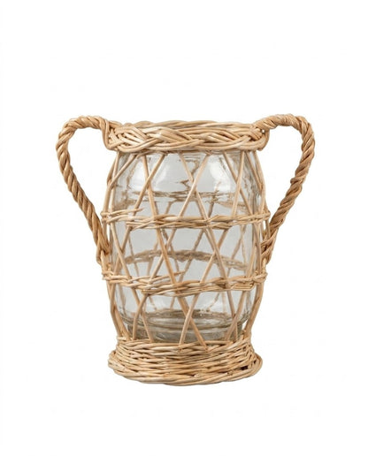 Vaso Anfora Vidro e Rattan M