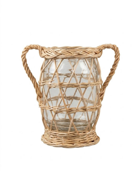 Vaso Anfora Vidro e Rattan M